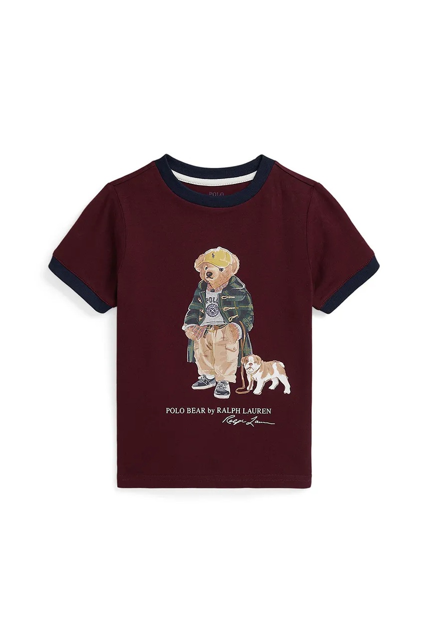 Levně Dětské bavlněné tričko Polo Ralph Lauren vínová barva, s potiskem, 322979494002