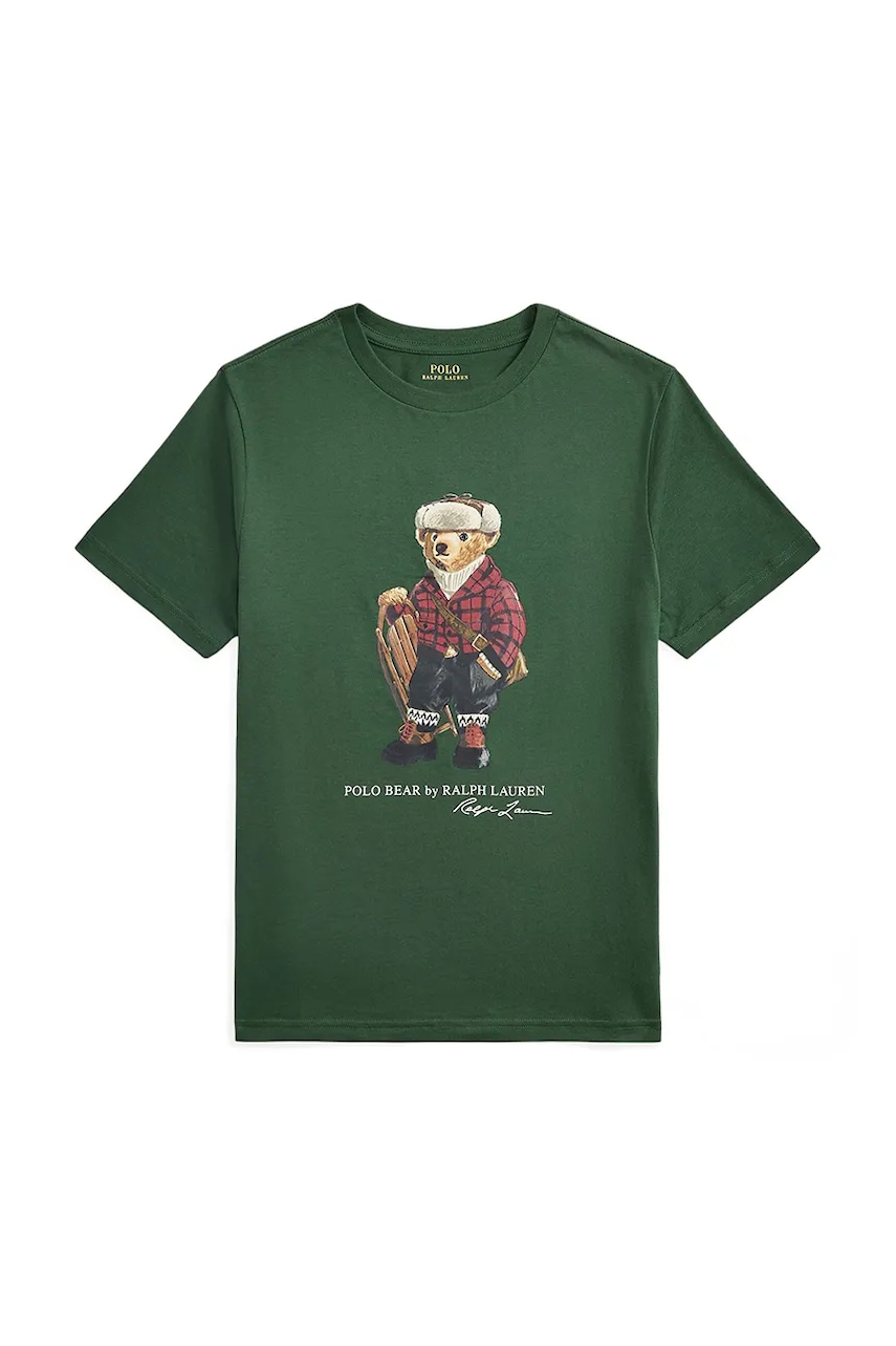 Levně Dětské bavlněné tričko Polo Ralph Lauren zelená barva, s potiskem, 323981260002