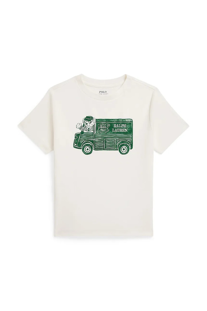 Levně Dětské bavlněné tričko Polo Ralph Lauren bílá barva, s potiskem, 322981268001