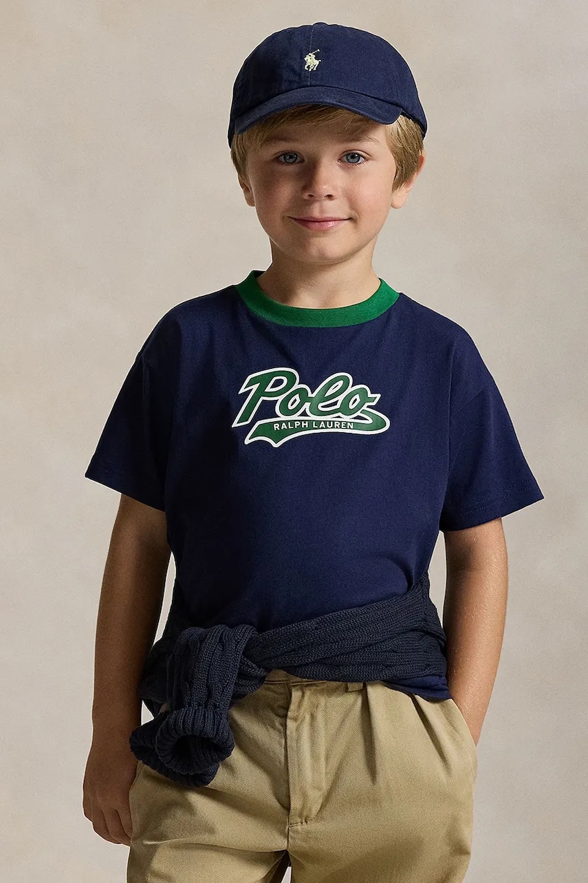 Levně Dětské bavlněné tričko Polo Ralph Lauren tmavomodrá barva, s potiskem, 322P02588001