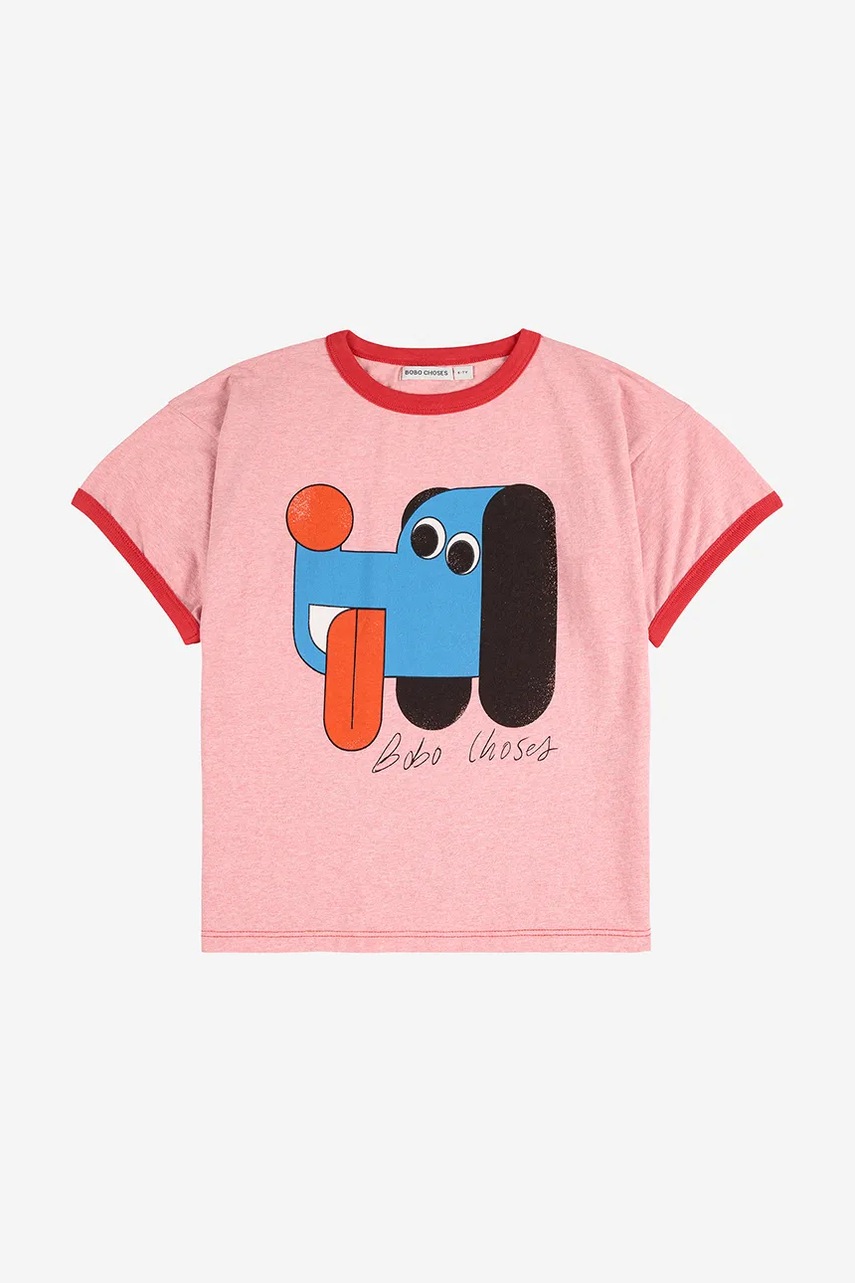 Детская хлопковая футболка Bobo Choses Doggy Mate цвет розовый с принтом 225AC002 Детская хлопковая футболка Bobo Choses Doggy Mate цвет розовый с принтом 225AC002