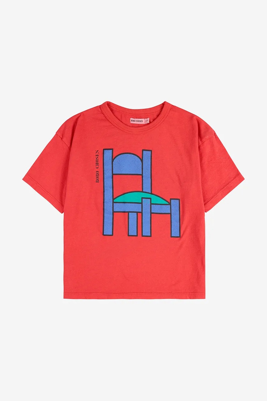 Детская хлопковая футболка Bobo Choses Chair цвет красный с принтом 225AC005 Детская хлопковая футболка Bobo Choses Chair цвет красный с принтом 225AC005