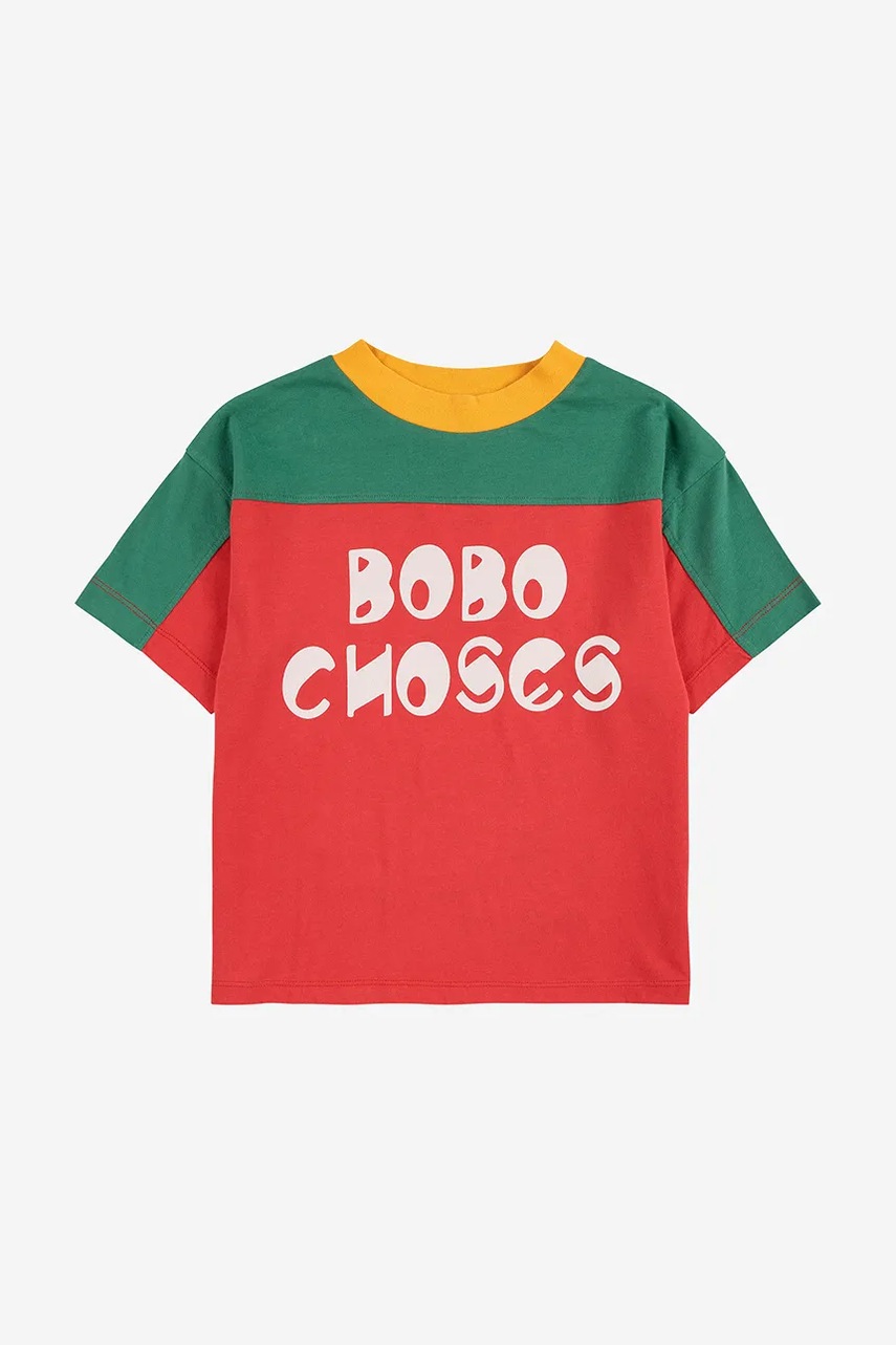 Детская хлопковая футболка Bobo Choses цвет красный с принтом 225AC133 Детская хлопковая футболка Bobo Choses цвет красный с принтом 225AC133
