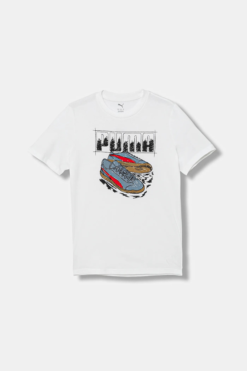Puma tricou de bumbac pentru copii GRAPHIC Sneaker Tee B culoarea alb, cu imprimeu, 689939