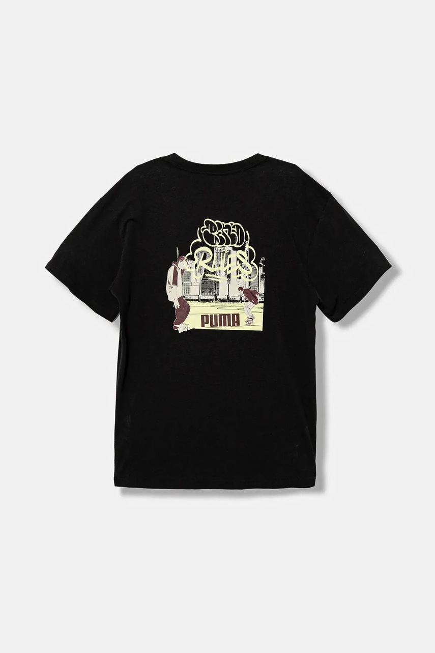 Детская хлопковая футболка Puma MID90s Graphic Tee II B цвет чёрный с принтом 688465 Детская хлопковая футболка Puma MID90s Graphic Tee II B цвет чёрный с принтом 688465