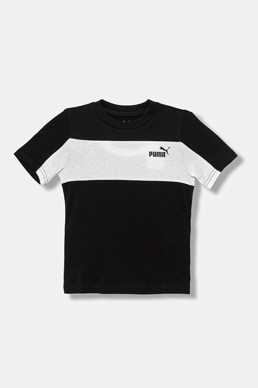 Levně Dětské bavlněné tričko Puma ESS BLOCK Small Logo Tee B černá barva, s potiskem, 689120