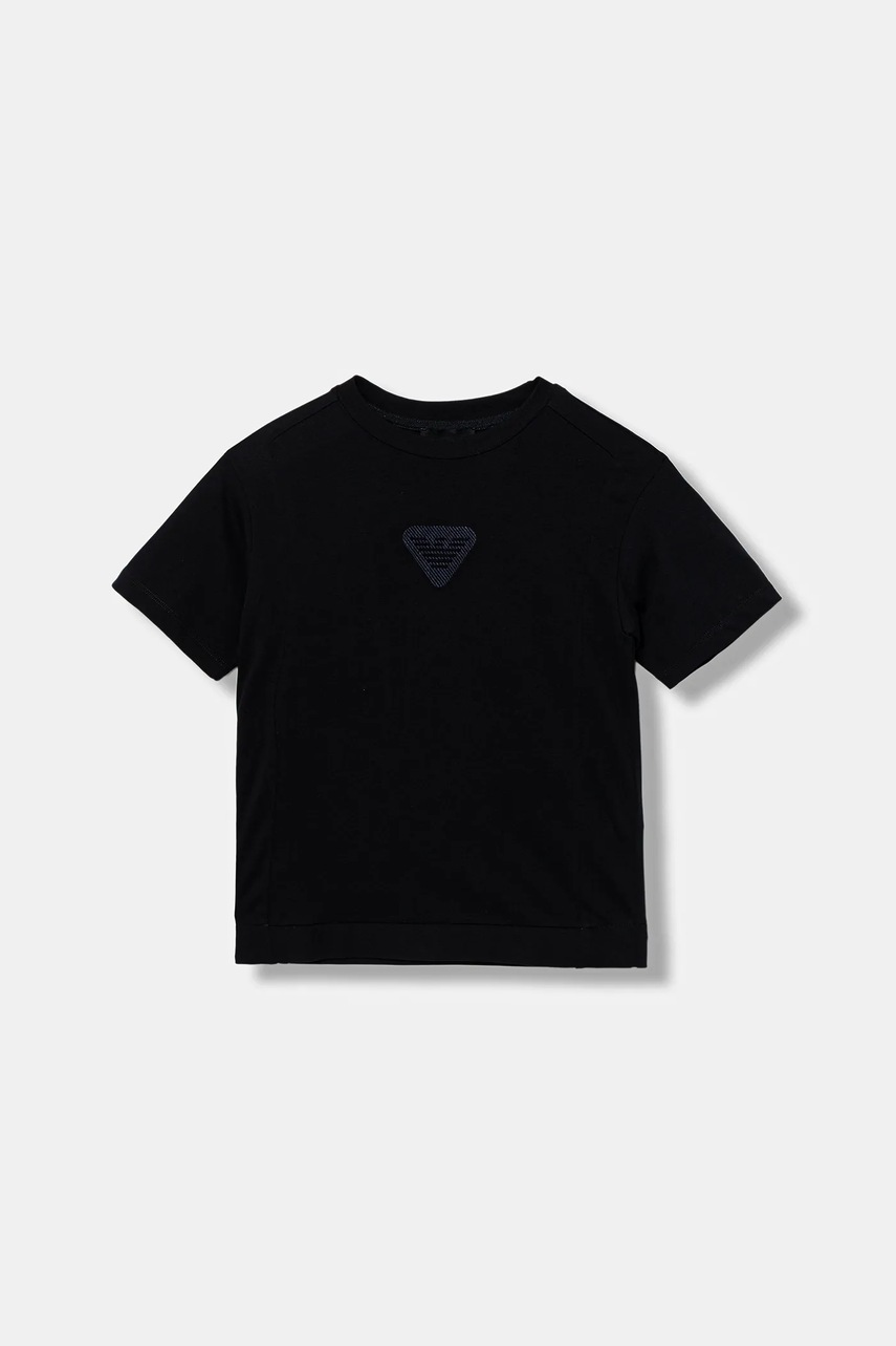 Levně Dětské bavlněné tričko Emporio Armani tmavomodrá barva, s aplikací, EB000813 AF13715