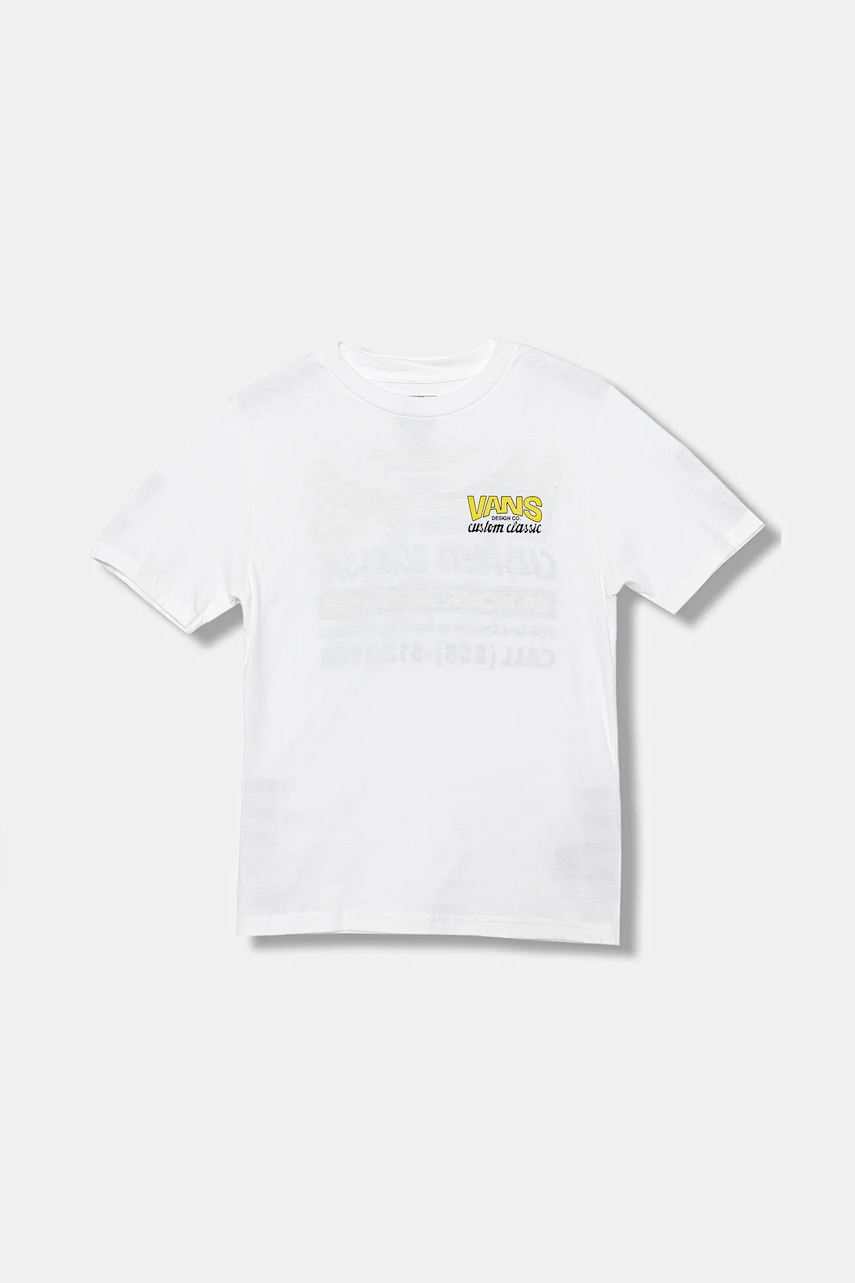 Levně Dětské bavlněné tričko Vans Shop Front SS bílá barva, s potiskem, VN000R02WHT1