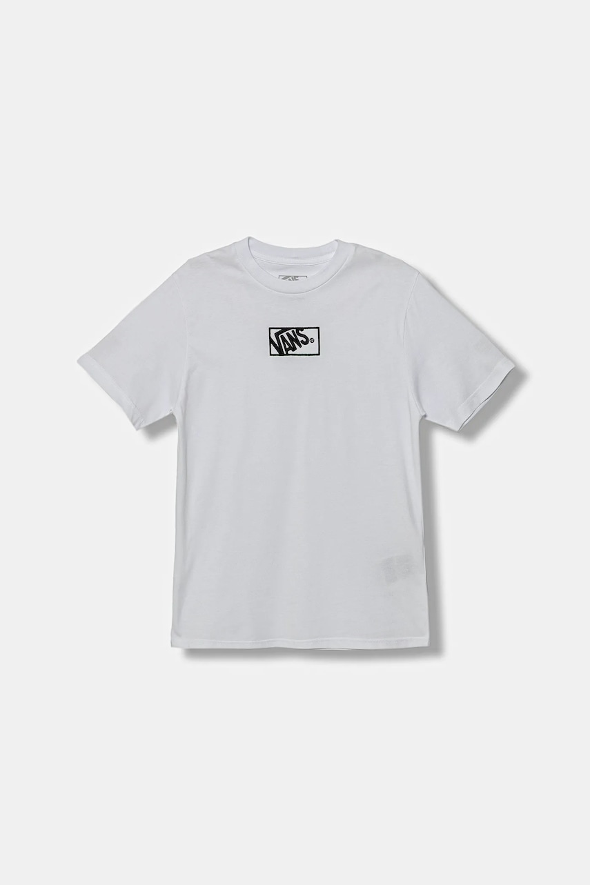 Vans tricou de bumbac pentru copii BY BLOCKED BOX SS TEE culoarea alb, uni, VN000RBCWHT1