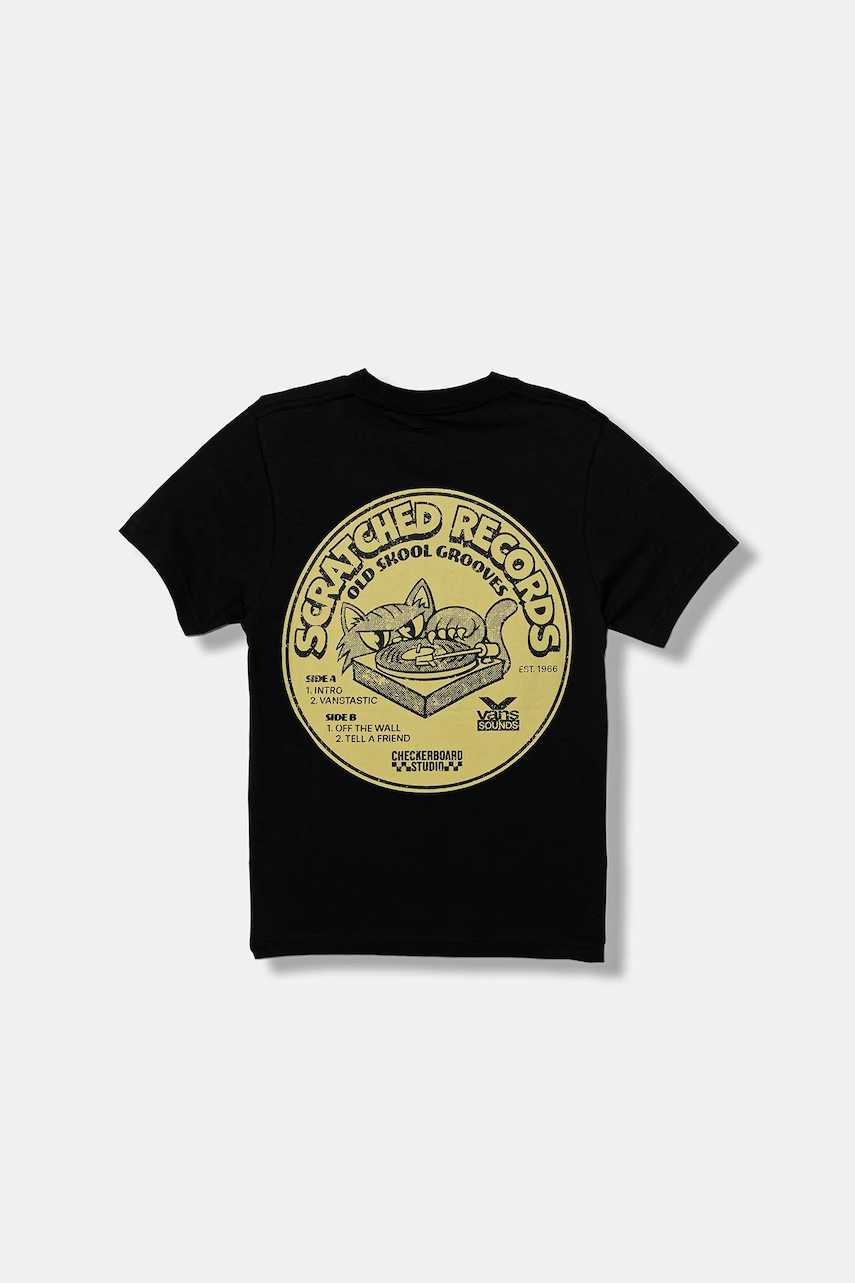 Vans tricou de bumbac pentru copii BY SCRATCHED RECORDS TEE culoarea negru, cu imprimeu, VN000RCGBLK1