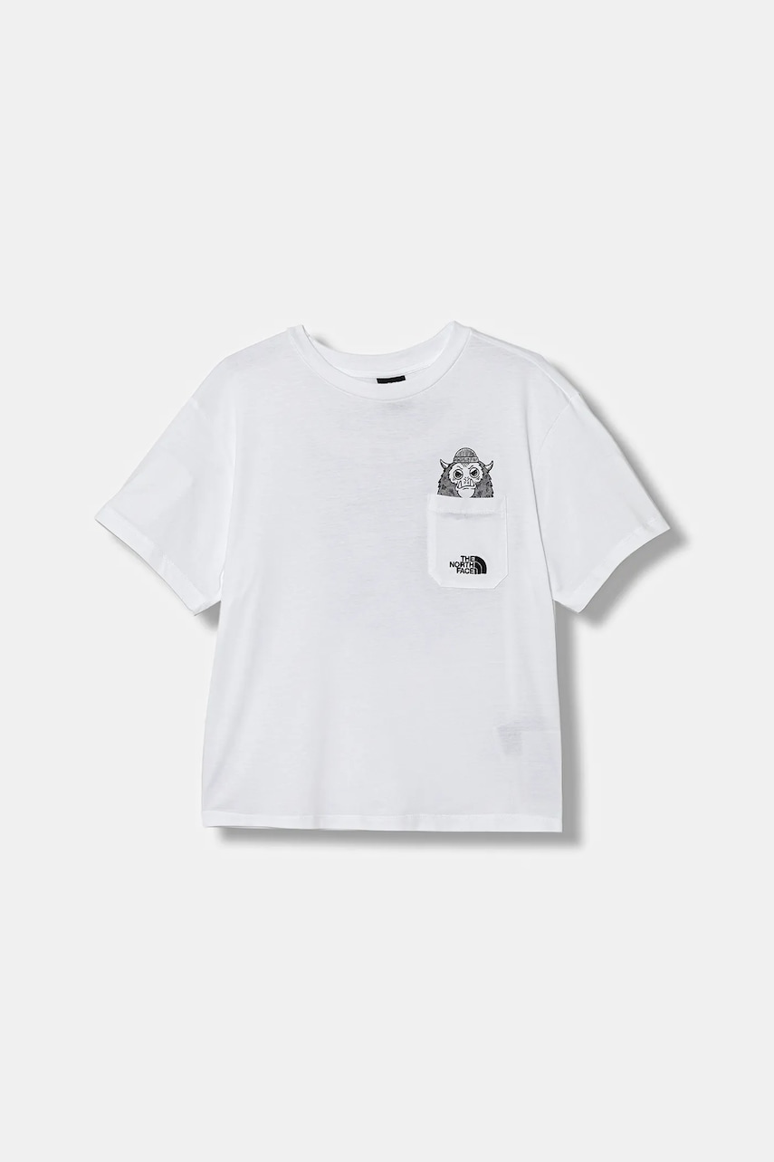 The North Face tricou de bumbac pentru copii B SPORTS OVERSIZED POCKET SS TEE - GRAPH culoarea alb, cu imprimeu, NF0A8EAKFN41