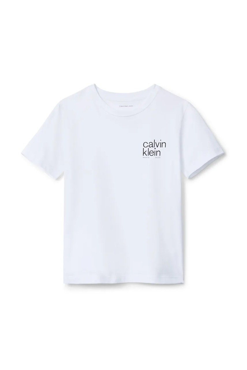 Детская хлопковая футболка Calvin Klein Jeans цвет белый с принтом IB0IB02579 Детская хлопковая футболка Calvin Klein Jeans цвет белый с принтом IB0IB02579