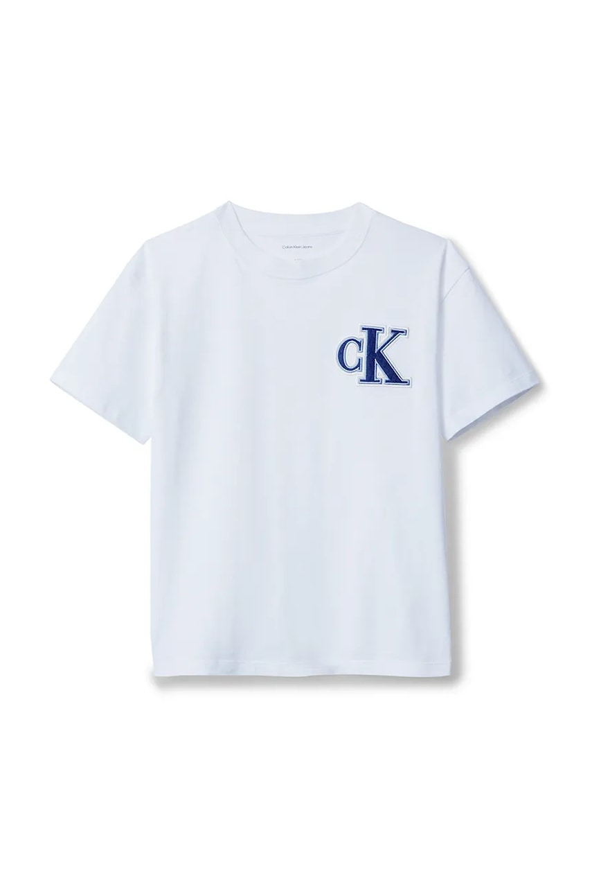 Детская хлопковая футболка Calvin Klein Jeans цвет белый с принтом IB0IB02584 Детская хлопковая футболка Calvin Klein Jeans цвет белый с принтом IB0IB02584
