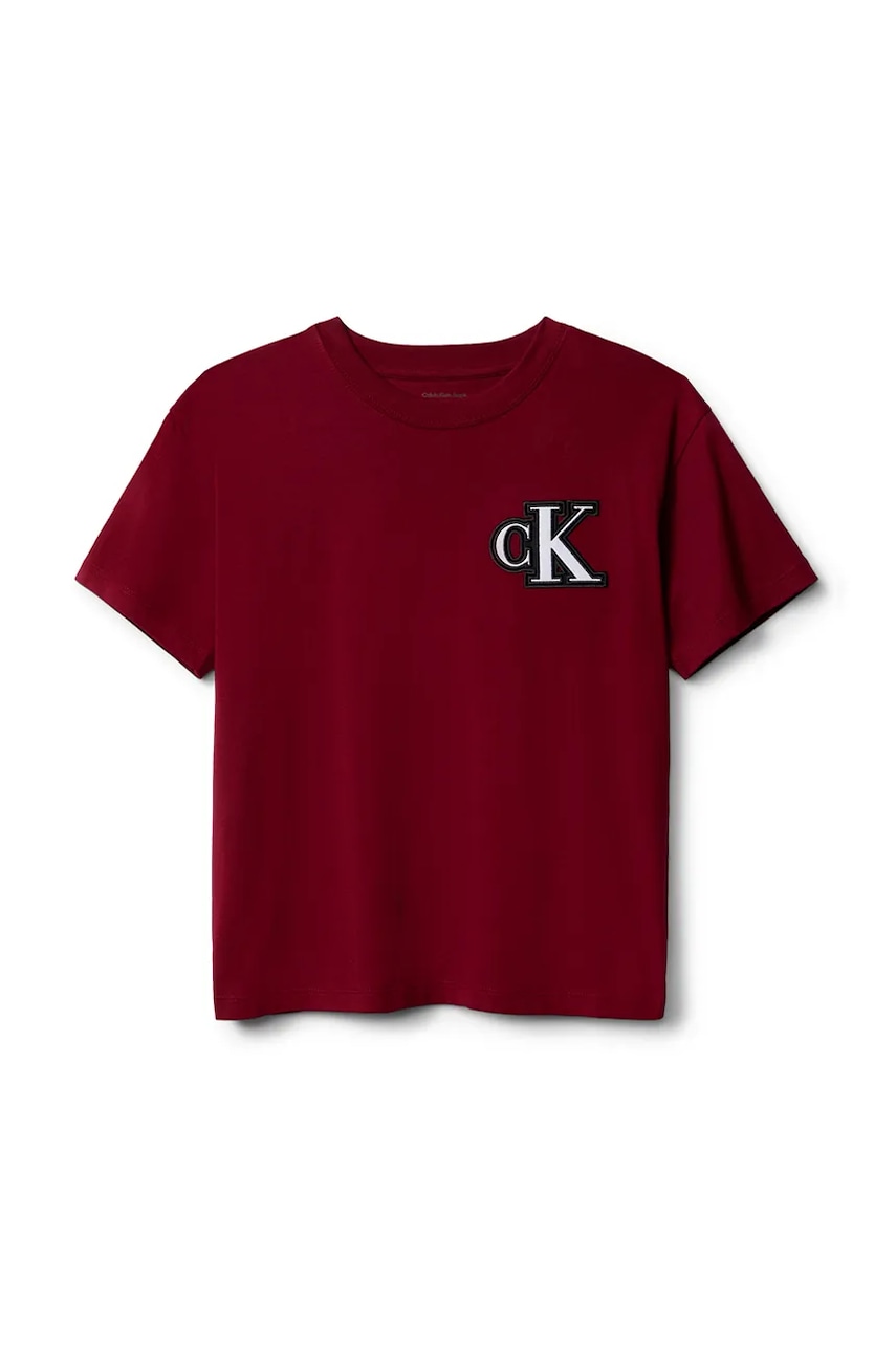 Детская хлопковая футболка Calvin Klein Jeans цвет бордовый с принтом IB0IB02584 Детская хлопковая футболка Calvin Klein Jeans цвет бордовый с принтом IB0IB02584