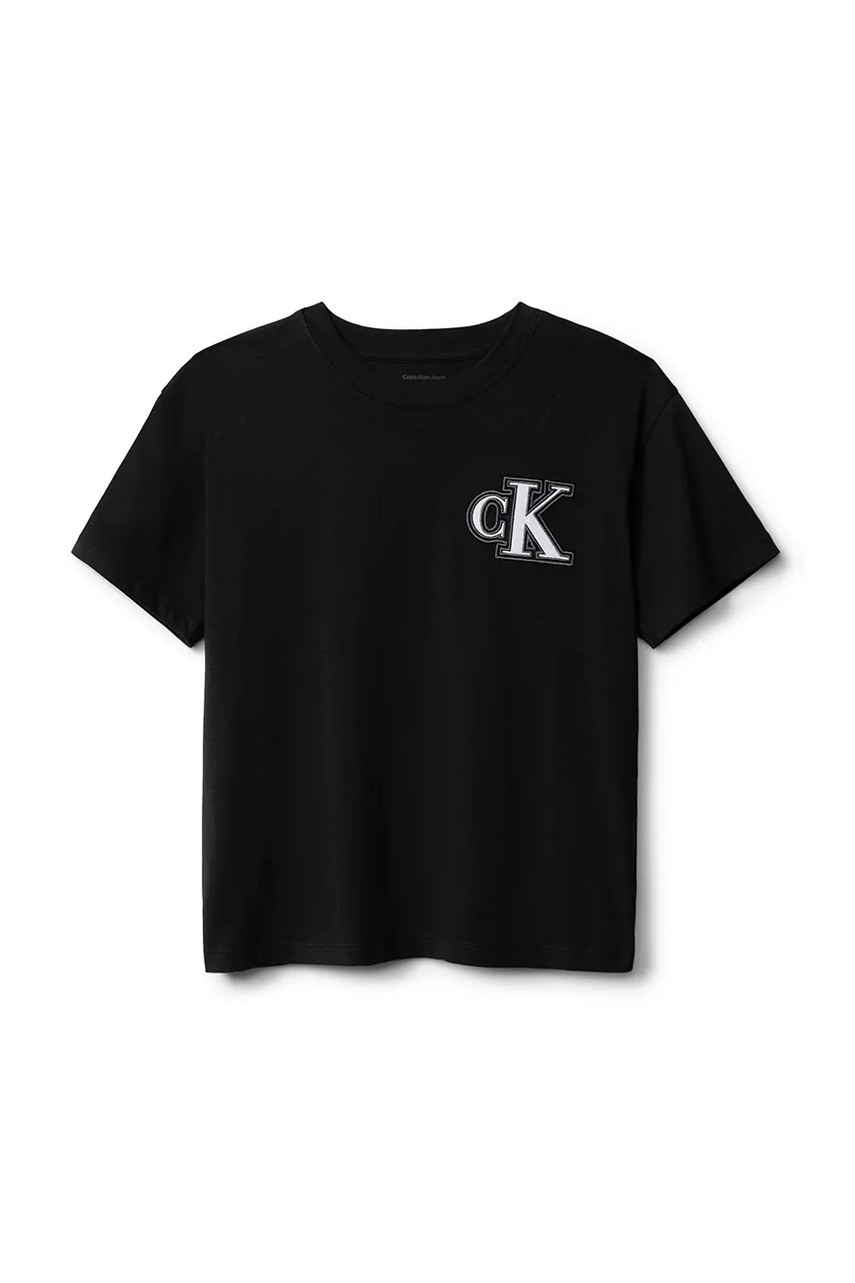 Детская хлопковая футболка Calvin Klein Jeans цвет чёрный с принтом IB0IB02584 Детская хлопковая футболка Calvin Klein Jeans цвет чёрный с принтом IB0IB02584