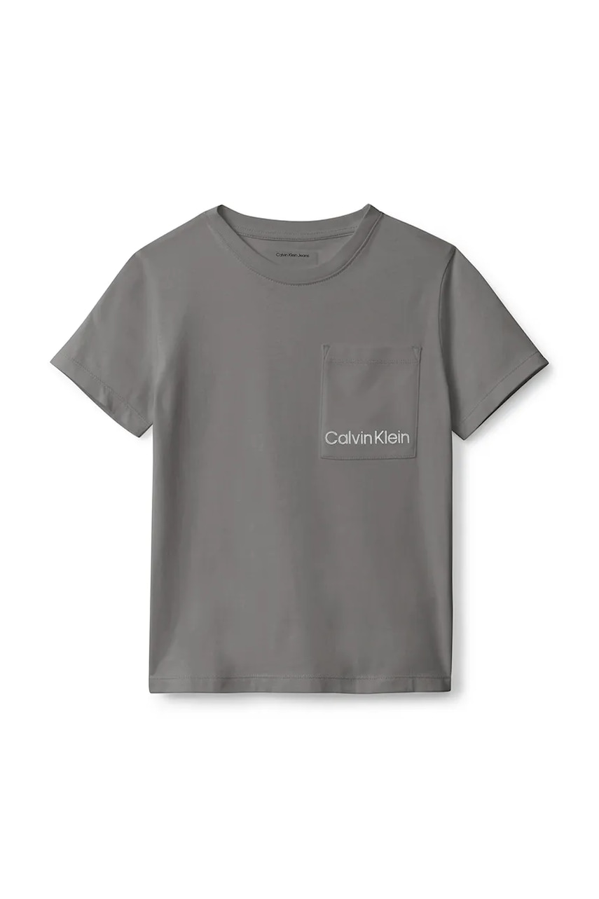 Детская хлопковая футболка Calvin Klein Jeans цвет серый с принтом IB0IB02588 Детская хлопковая футболка Calvin Klein Jeans цвет серый с принтом IB0IB02588