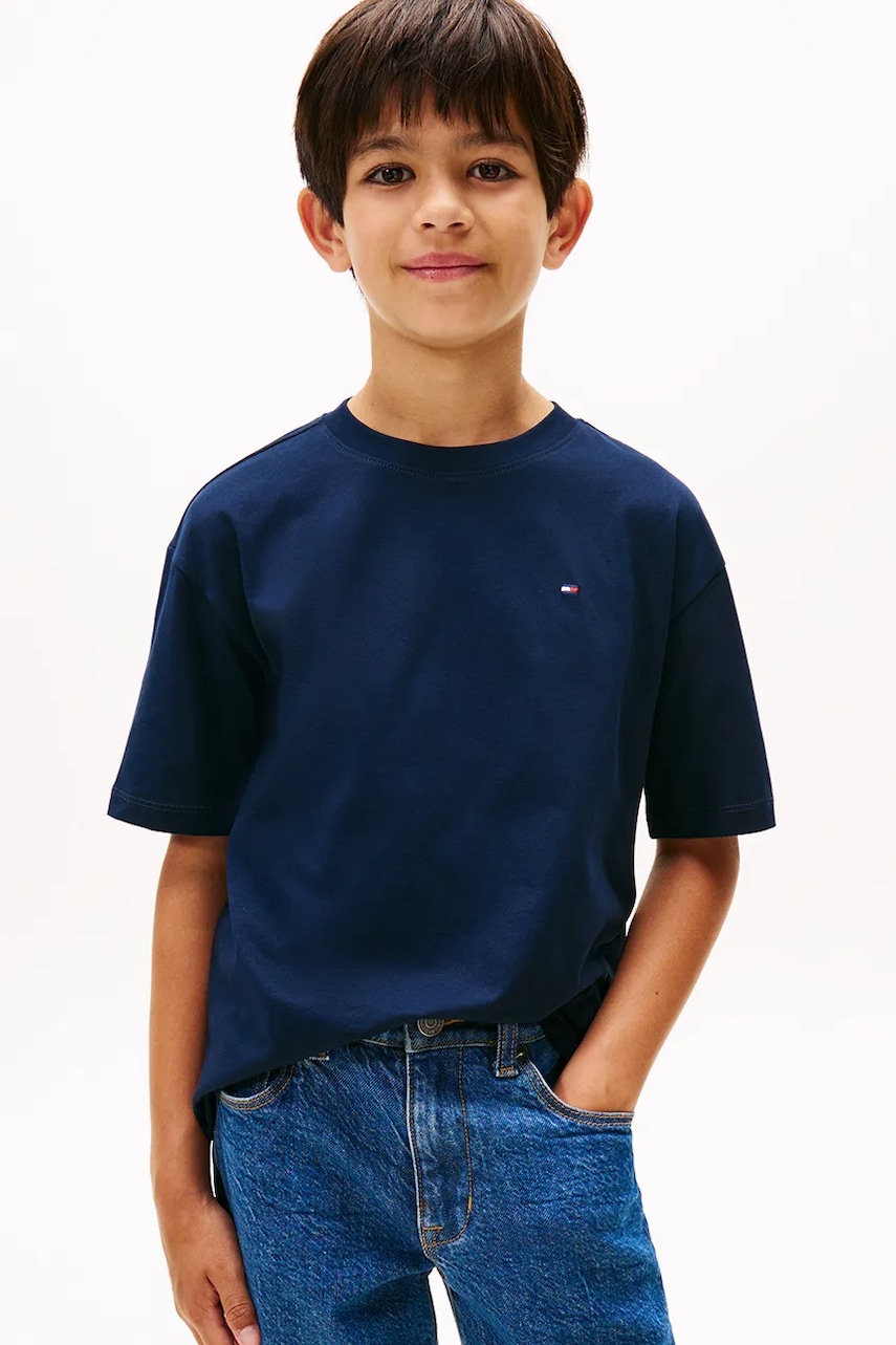 Levně Dětské bavlněné tričko Tommy Hilfiger tmavomodrá barva, KB0KB09646