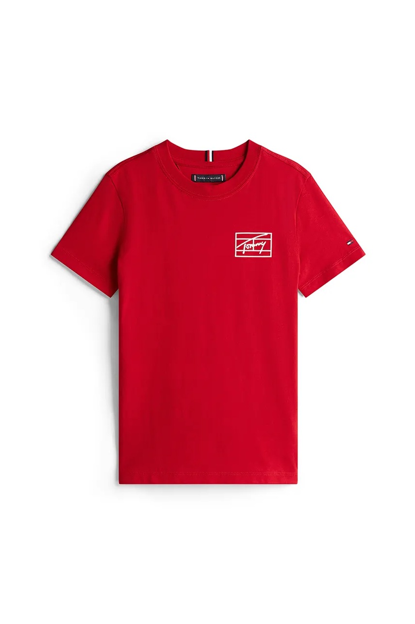 Детская хлопковая футболка Tommy Hilfiger цвет красный с принтом KB0KB09932 Детская хлопковая футболка Tommy Hilfiger цвет красный с принтом KB0KB09932