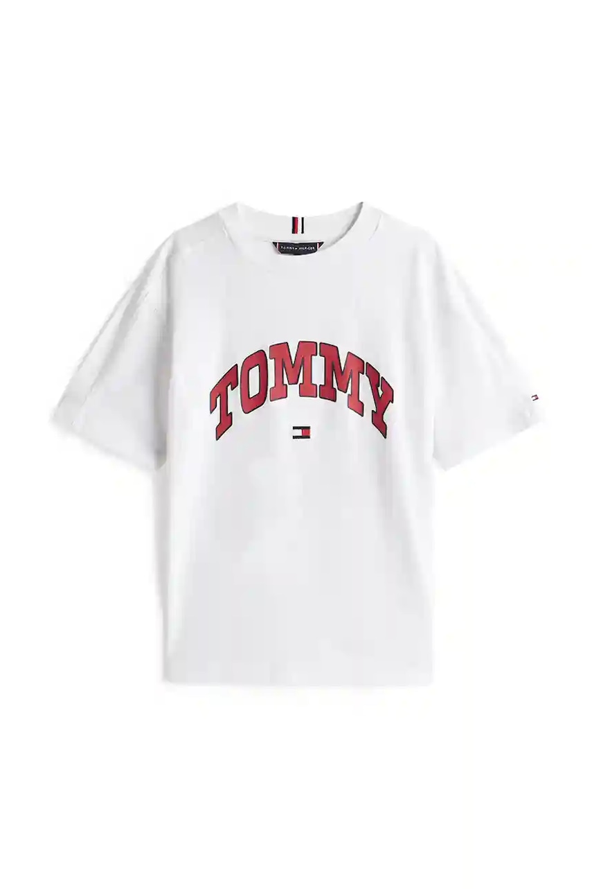 Детская хлопковая футболка Tommy Hilfiger цвет белый с принтом KB0KB09939 Детская хлопковая футболка Tommy Hilfiger цвет белый с принтом KB0KB09939