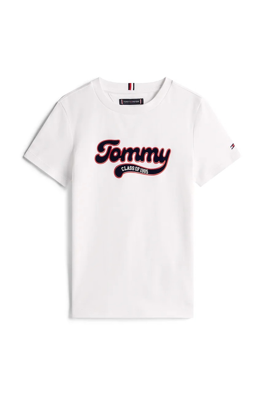 Детская хлопковая футболка Tommy Hilfiger цвет белый с принтом KB0KB10118 Детская хлопковая футболка Tommy Hilfiger цвет белый с принтом KB0KB10118