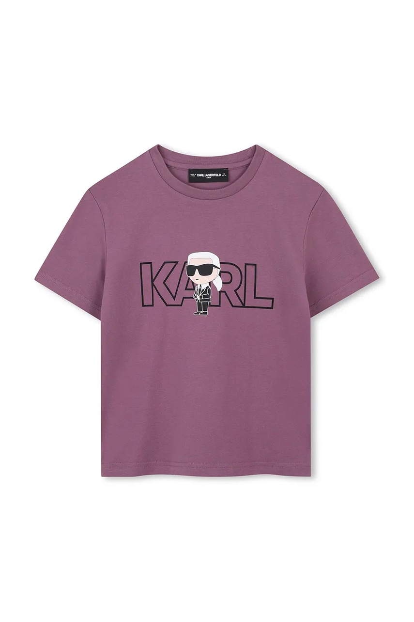 Детская хлопковая футболка Karl Lagerfeld цвет фиолетовый с принтом Z30956 Детская хлопковая футболка Karl Lagerfeld цвет фиолетовый с принтом Z30956