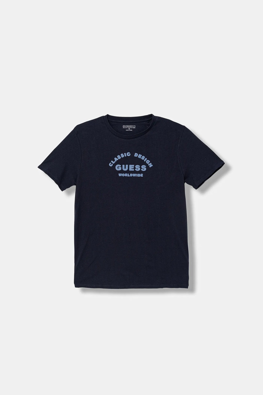 Levně Dětské bavlněné tričko Guess tmavomodrá barva, s aplikací, L5BI11 I3Z14