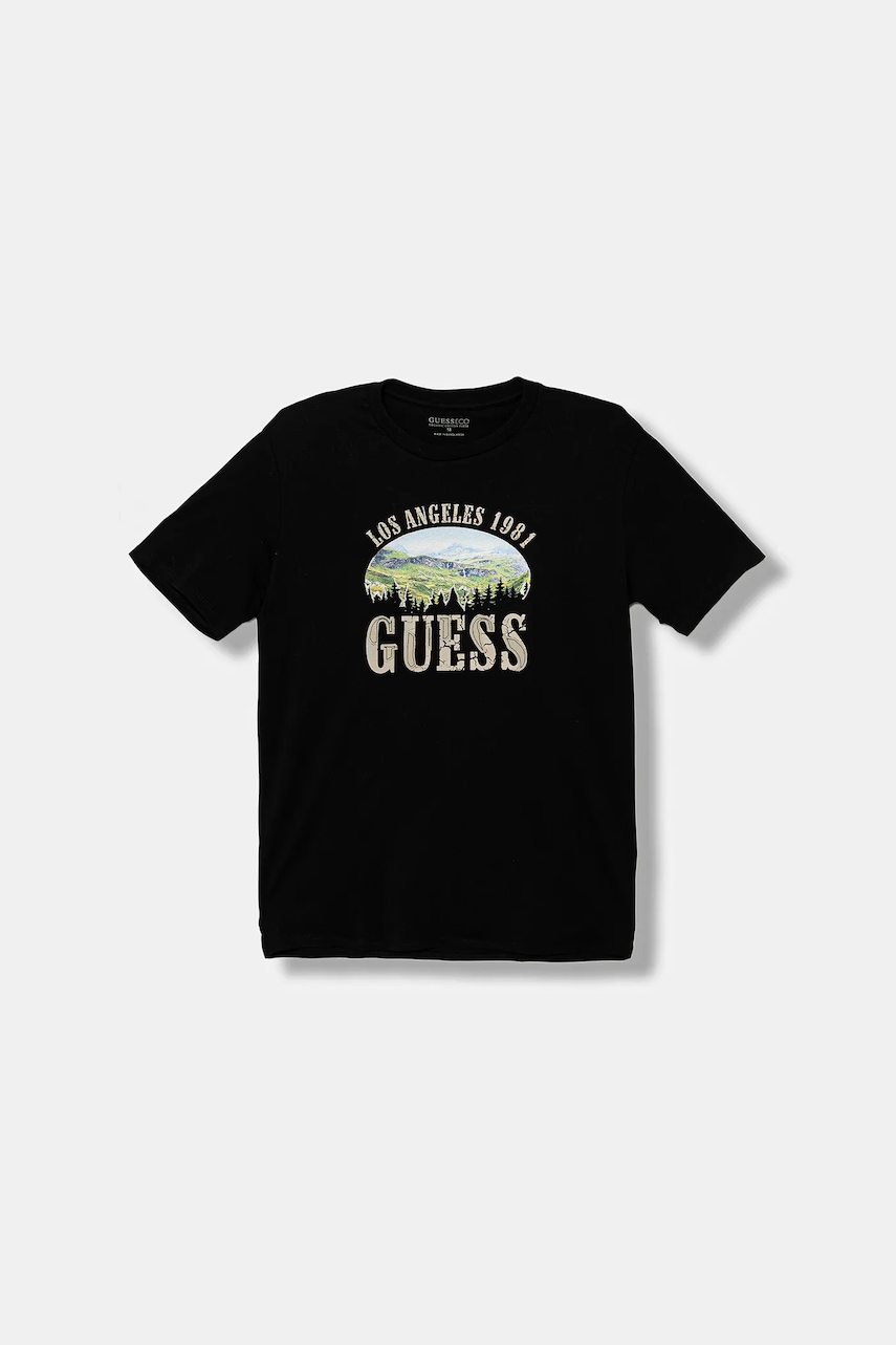 Levně Dětské bavlněné tričko Guess černá barva, s potiskem, L5BI24 I3Z14