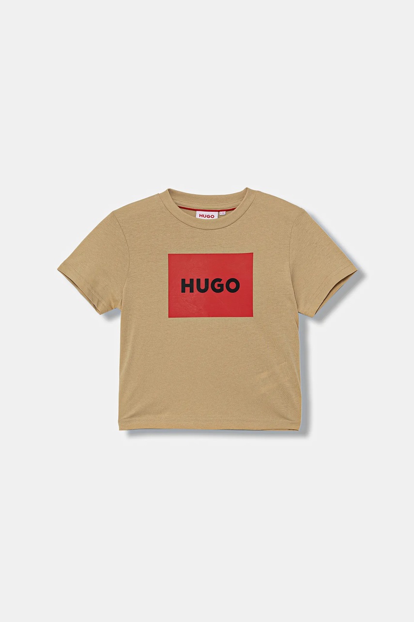 HUGO tricou de bumbac pentru copii culoarea bej, cu imprimeu, G00572