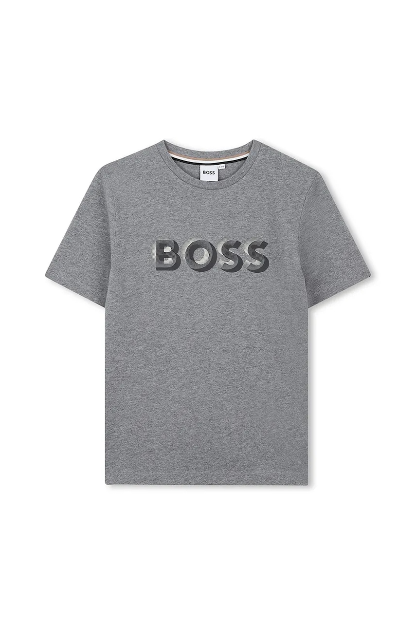 BOSS tricou de bumbac pentru copii culoarea gri, uni, J52360