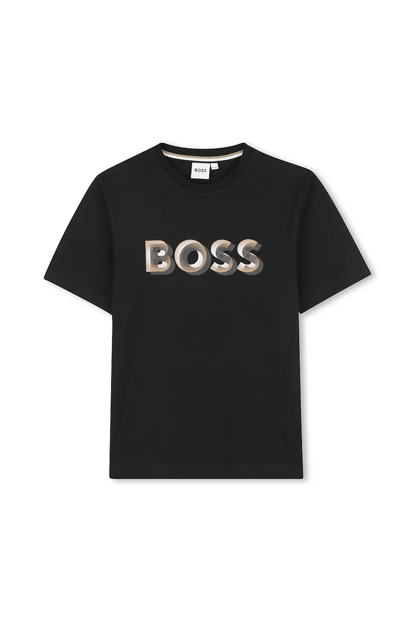 BOSS tricou de bumbac pentru copii culoarea negru, uni, J52360