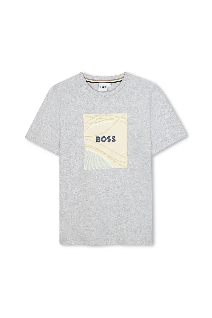BOSS tricou de bumbac pentru copii culoarea gri, cu imprimeu, J52369