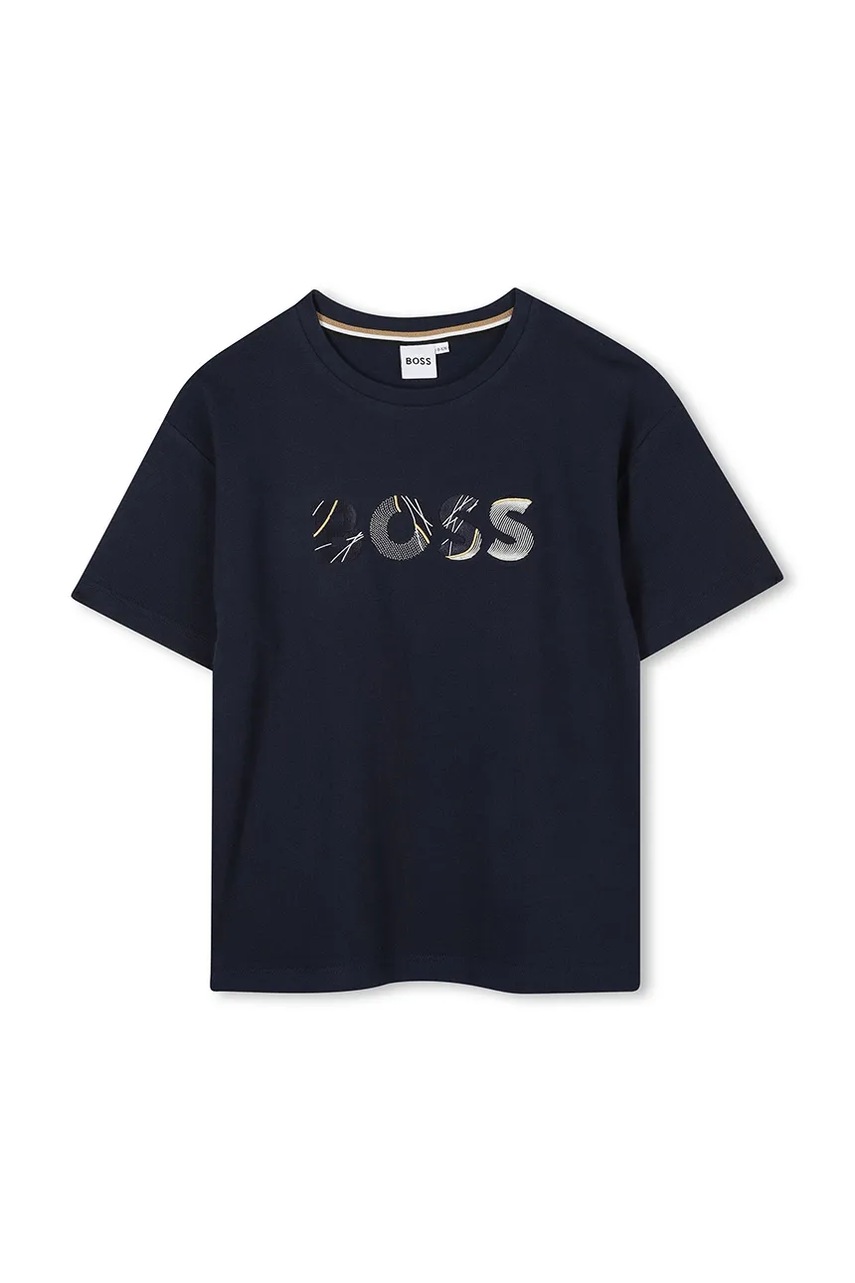 BOSS tricou de bumbac pentru copii culoarea bleumarin, cu imprimeu, J52372