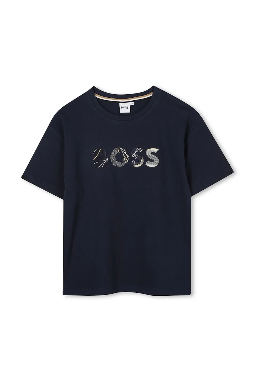 BOSS tricou de bumbac pentru copii culoarea bleumarin, cu imprimeu, J52372