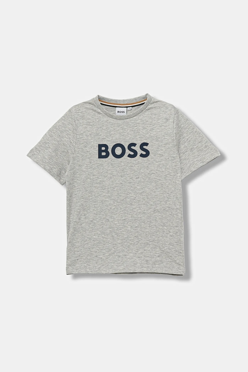 BOSS tricou de bumbac pentru copii culoarea gri, cu imprimeu, J52711