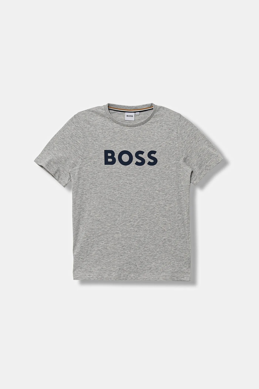 BOSS tricou de bumbac pentru copii culoarea gri, cu imprimeu, J52711