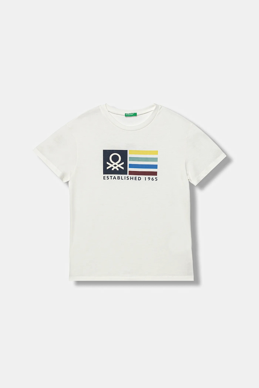 United Colors of Benetton tricou de bumbac pentru copii culoarea alb, cu imprimeu, 3I1XC10Q4