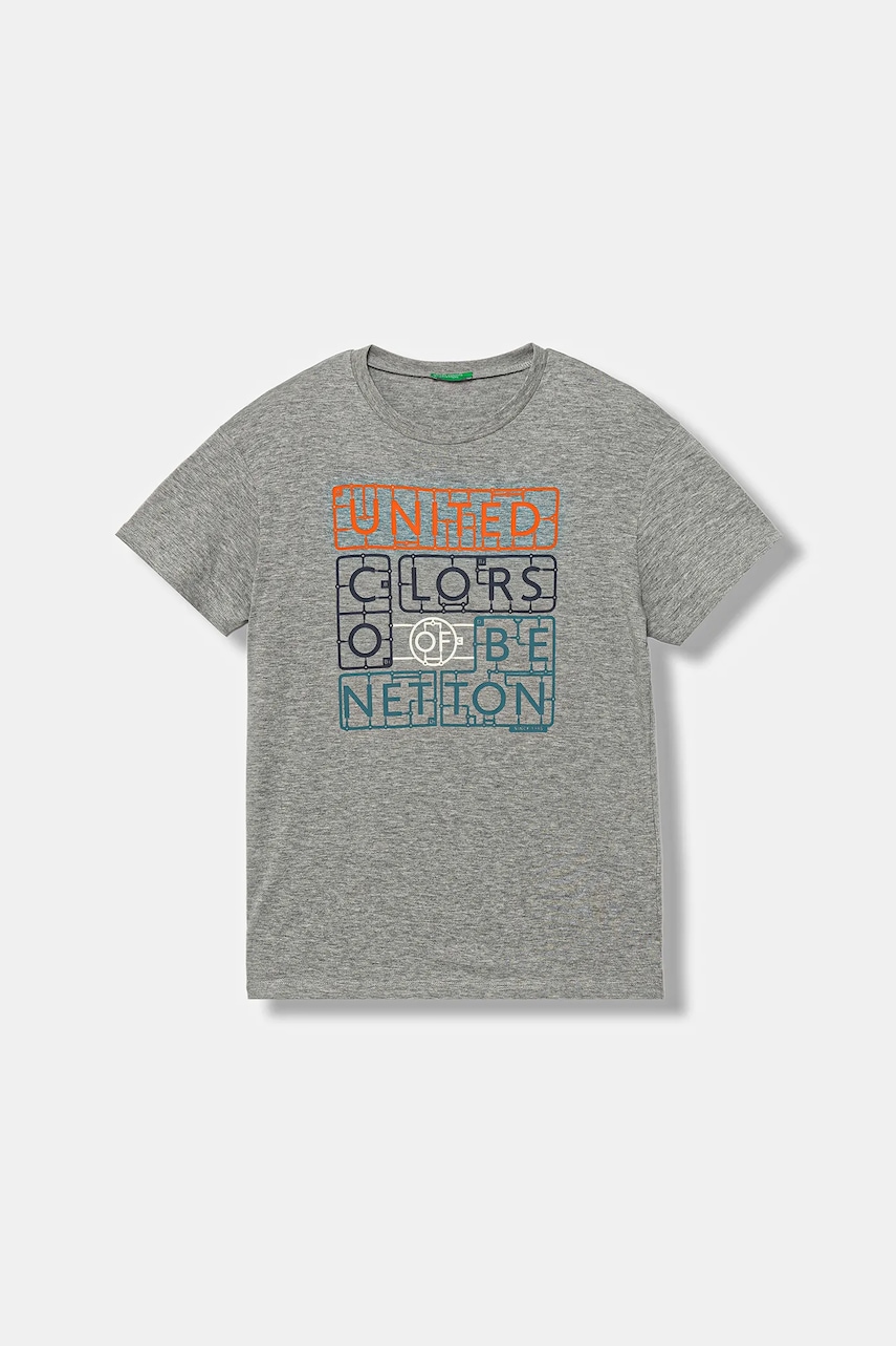 United Colors of Benetton tricou de bumbac pentru copii culoarea gri, cu imprimeu, 3I1XC10Q4