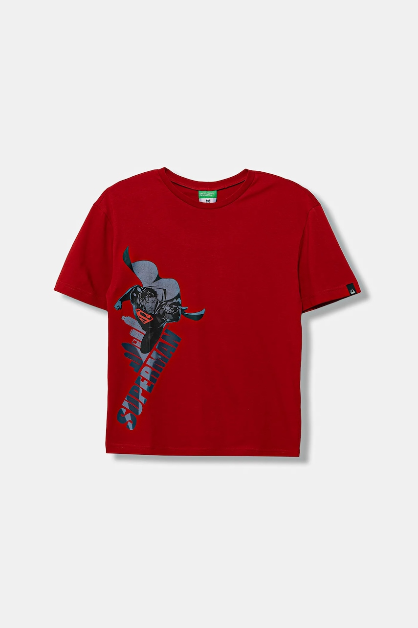 Levně Dětské bavlněné tričko United Colors of Benetton červená barva, s potiskem, 3JERC10PO
