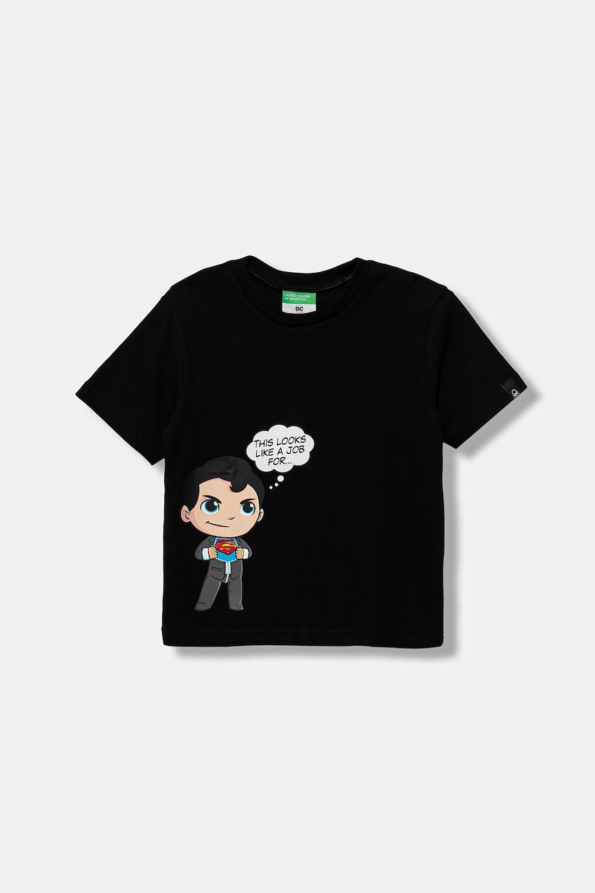United Colors of Benetton tricou de bumbac pentru copii culoarea negru, cu imprimeu, 3JERG10JX