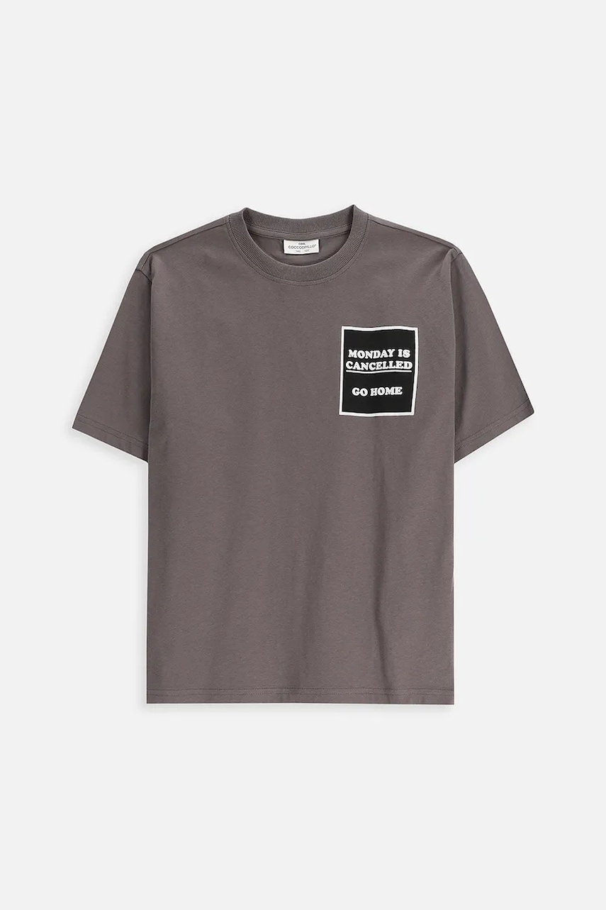 Levně Dětské bavlněné tričko Coccodrillo šedá barva, s potiskem, EVERYDAY BOY A