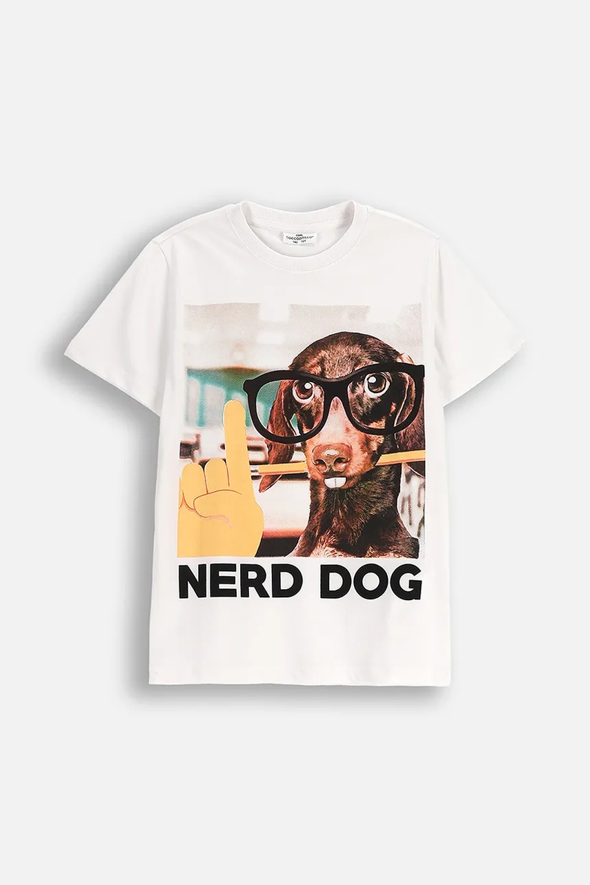 Levně Dětské bavlněné tričko Coccodrillo bílá barva, s potiskem, EVERYDAY BOY A