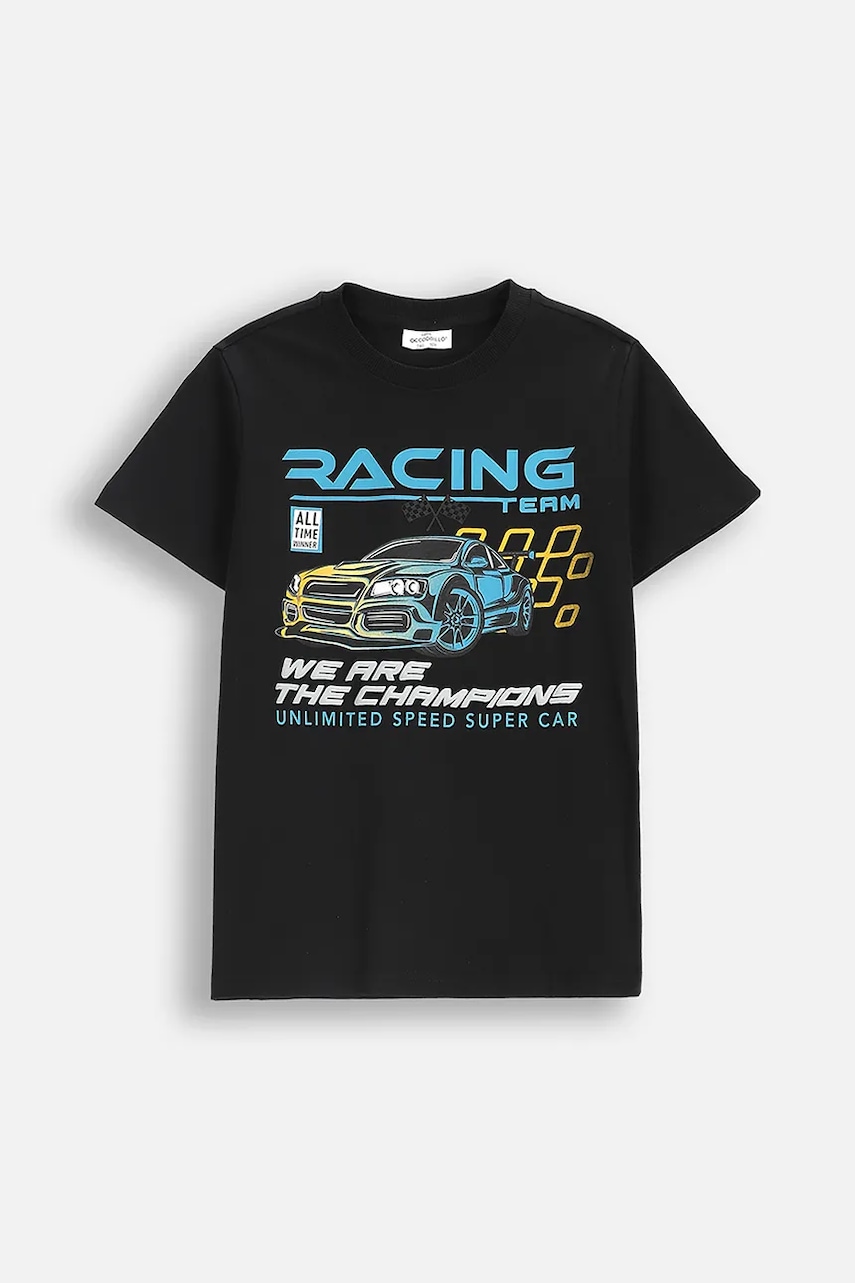 Coccodrillo tricou de bumbac pentru copii culoarea negru, cu imprimeu, CITY RACING BOY JUNIOR