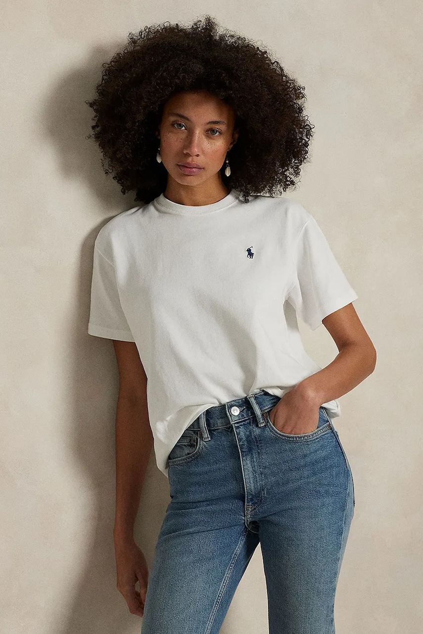 Levně Bavlněné tričko Polo Ralph Lauren dámské, bílá barva, 211967104