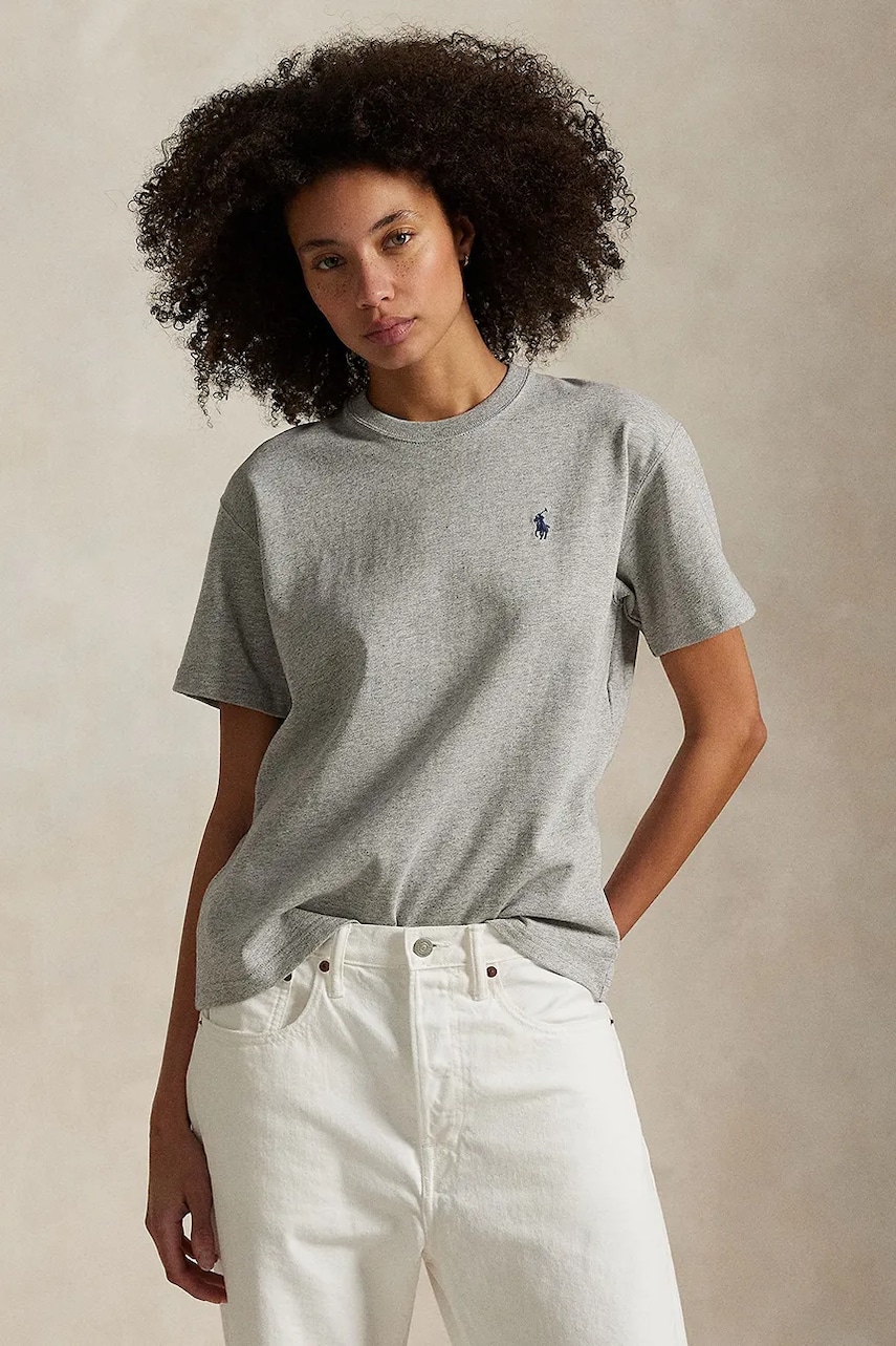 Levně Bavlněné tričko Polo Ralph Lauren dámské, šedá barva, 211967104