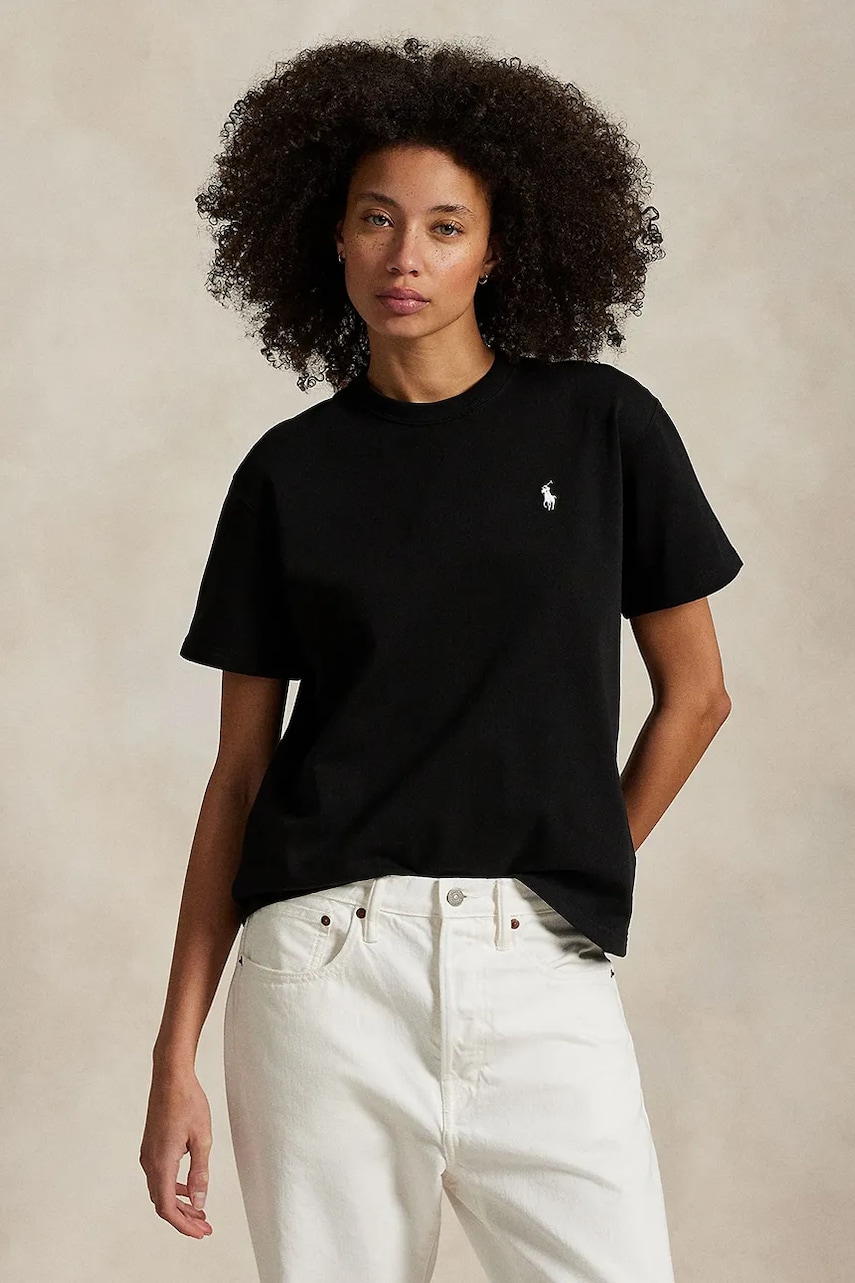 Levně Bavlněné tričko Polo Ralph Lauren dámské, černá barva, 211967104