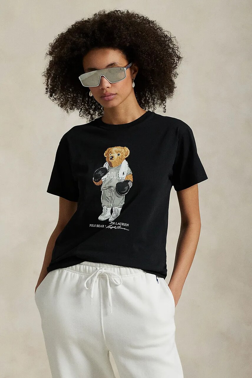 Levně Bavlněné tričko Polo Ralph Lauren dámské, černá barva, 211971709