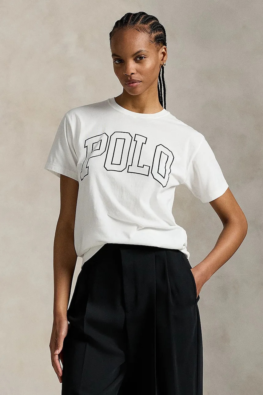 Levně Bavlněné tričko Polo Ralph Lauren dámské, bílá barva, 211971710