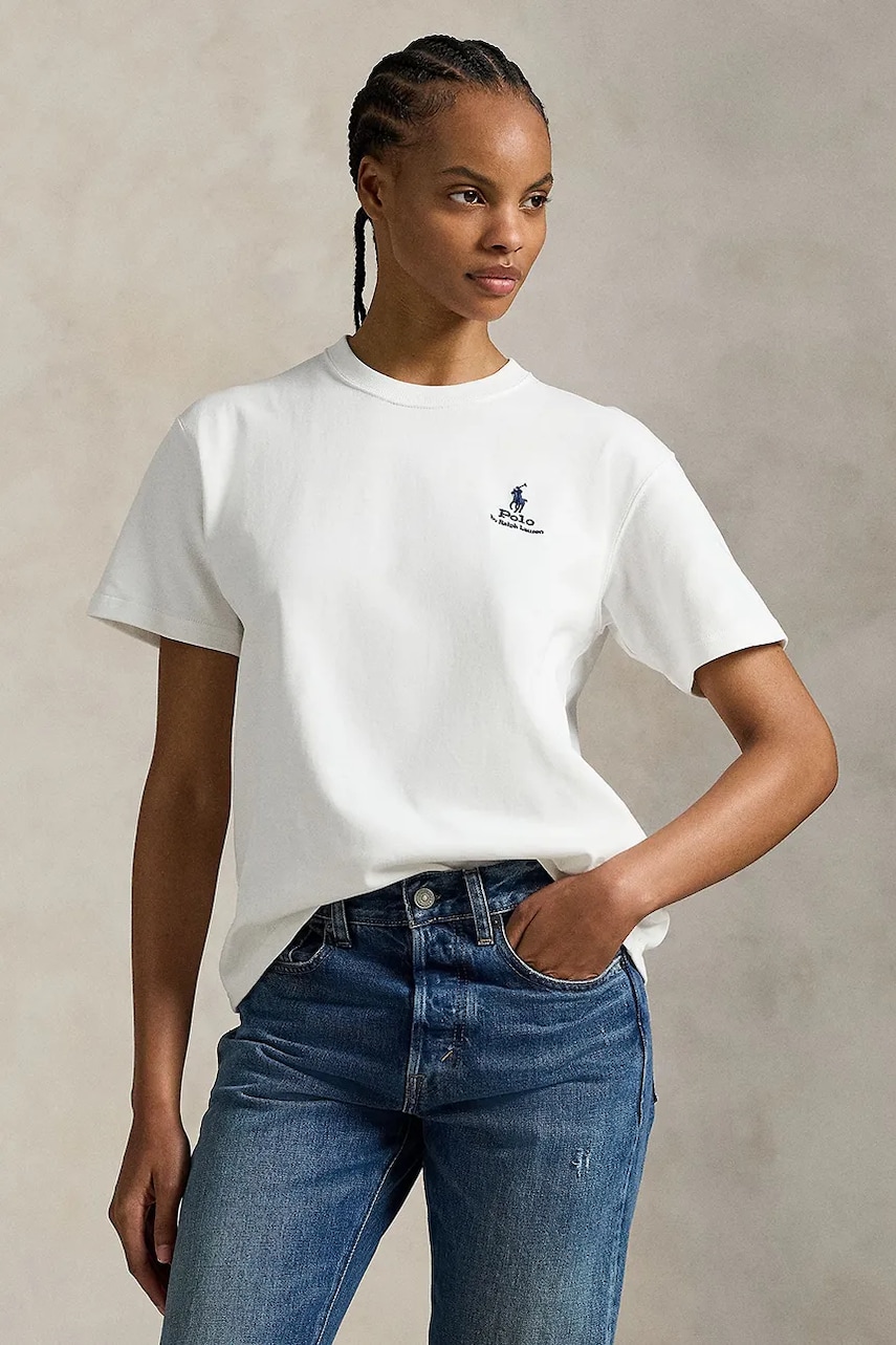 Levně Bavlněné tričko Polo Ralph Lauren dámské, bílá barva, 211971712
