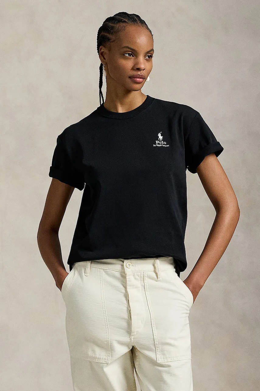 Levně Bavlněné tričko Polo Ralph Lauren dámské, černá barva, 211971712