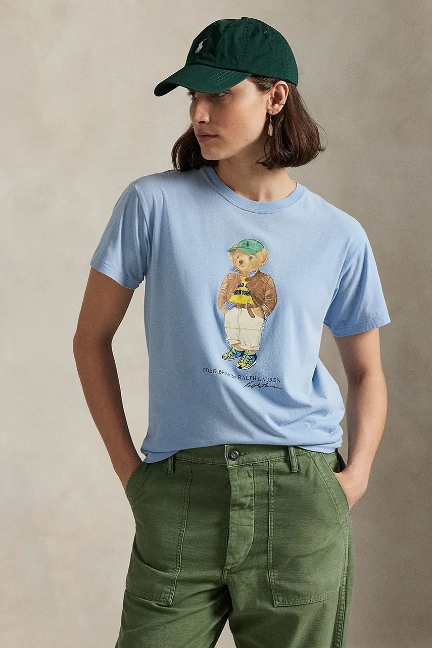 Levně Bavlněné tričko Polo Ralph Lauren dámské, modrá barva, 211971730